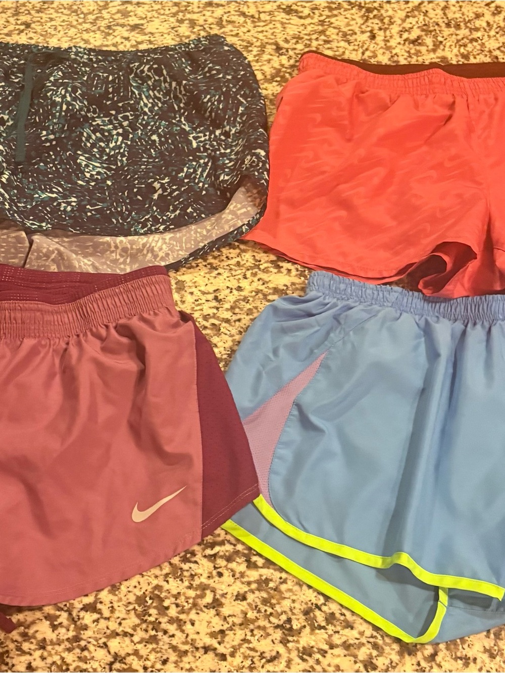 Nike Women's Athletic Shorts — Light Blue with Neon Yellow Trim